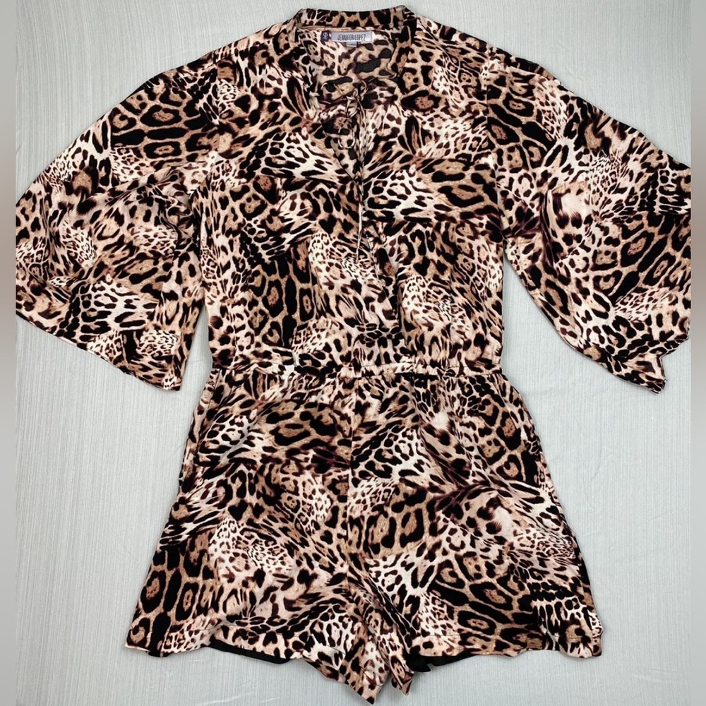 Jennifer Lopez Womens Romper One piece Size 8 Pink Brown Animal Print